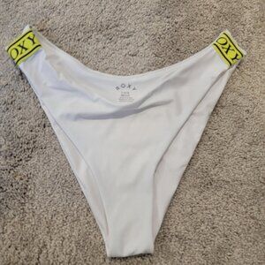 ROXY High Leg Cheeky White Yellow Hip Logo Bikini Bottom Large